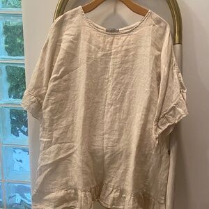 Piazza del Tempio Ruffled Oversized Short Sleeves Linen Blouse Top Tunic Size S